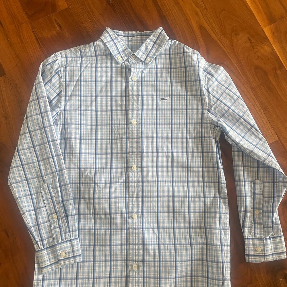 Vineyard Vines Kids Blue and White Plaid Button Down Shirt